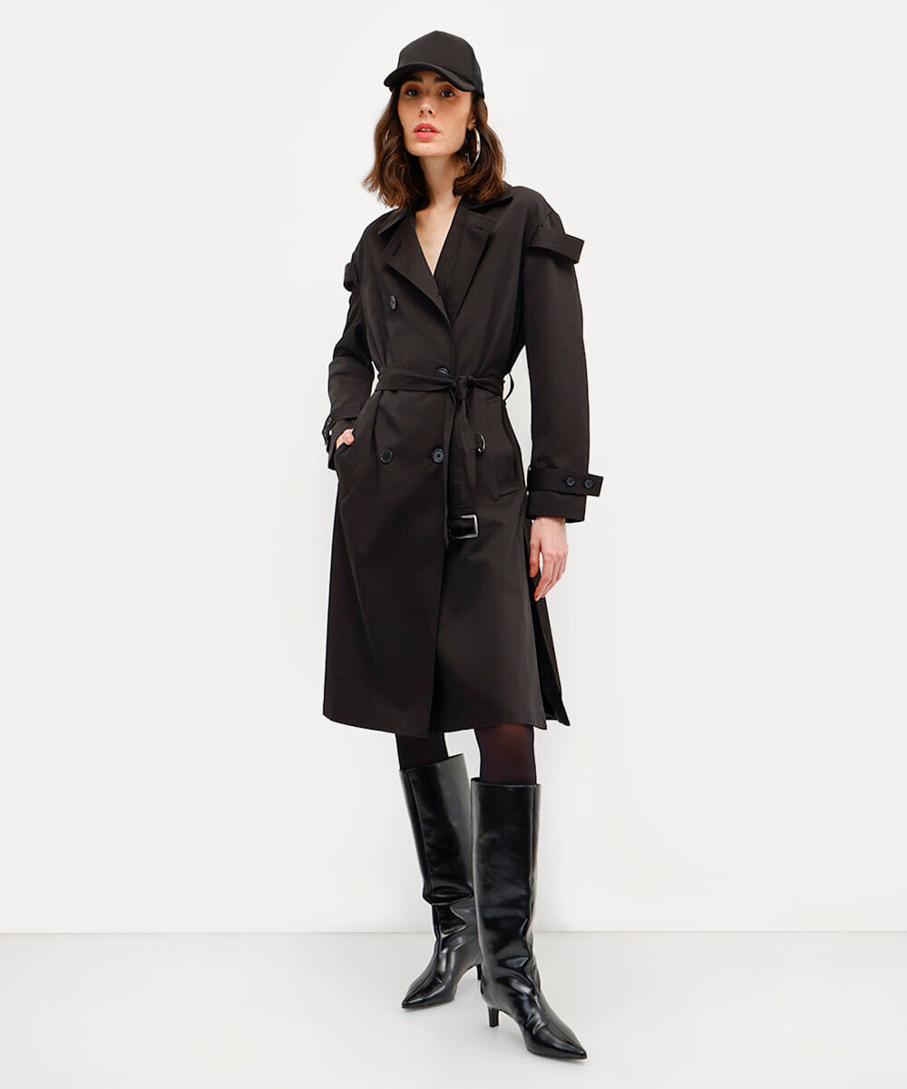 casaco trench coat unissex yan acioli preto