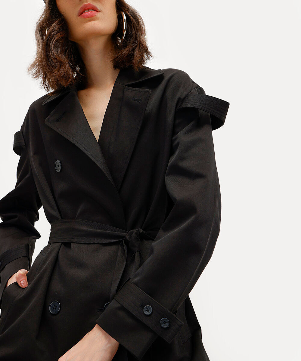 casaco trench coat unissex yan acioli preto