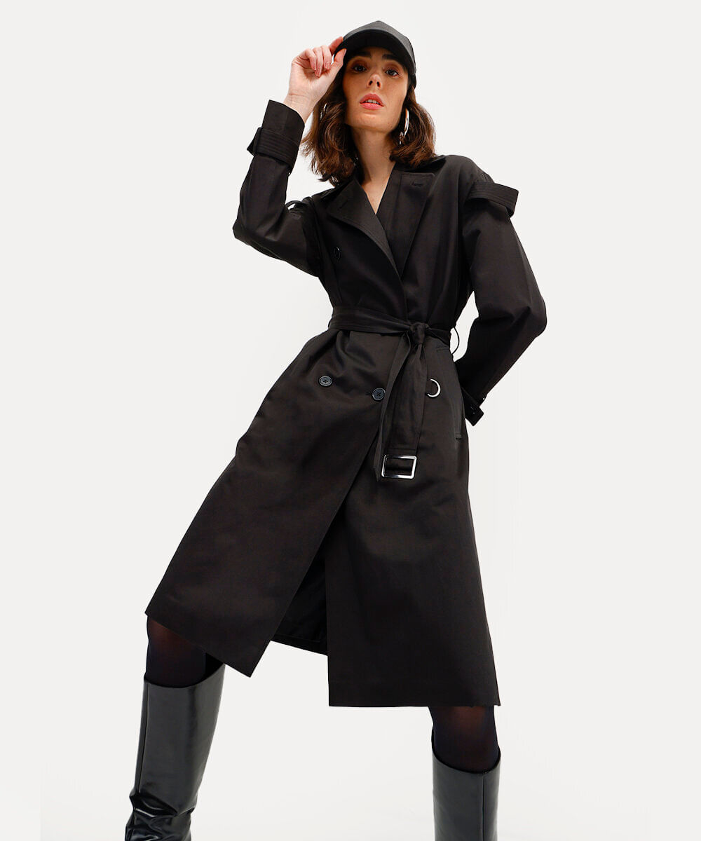 casaco trench coat unissex yan acioli preto