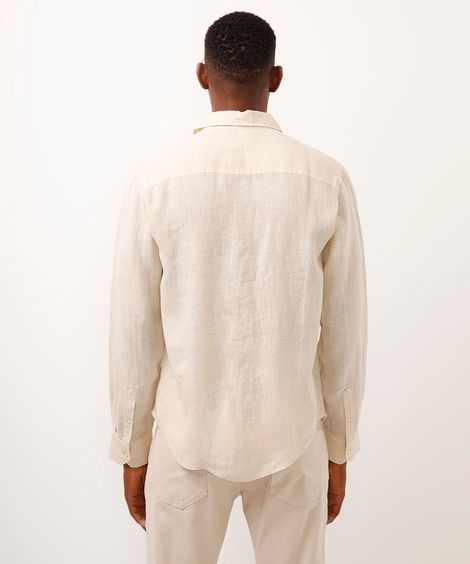 camisa comfort de linho manga longa bege