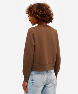 blusão feminino de moletom felpado com bordado garfield marrom