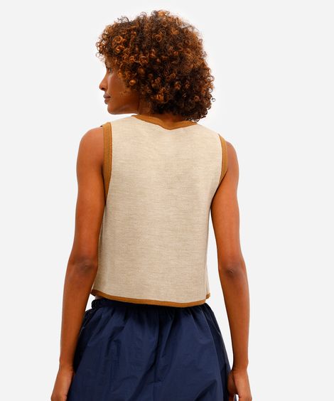 colete feminino de tricot floral bege