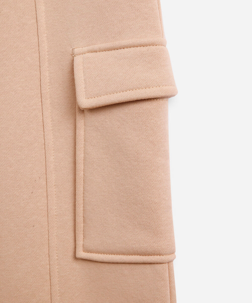 calça wide leg infantil de moletom bolso com lapela bege