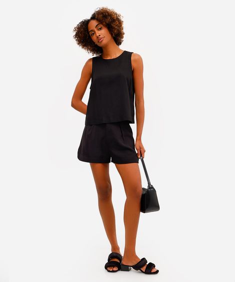 short de alfaiataria feminino de viscose com fendas preto