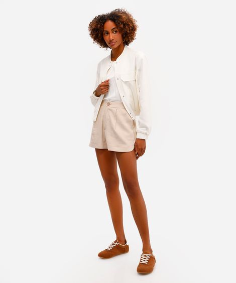 short de alfaiataria feminino de viscose com fendas bege