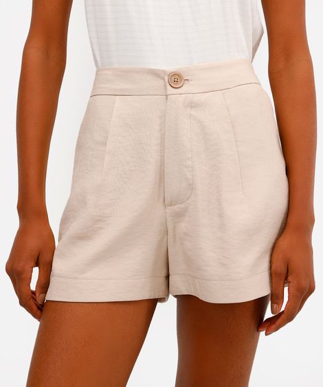 short de alfaiataria feminino de viscose com fendas bege