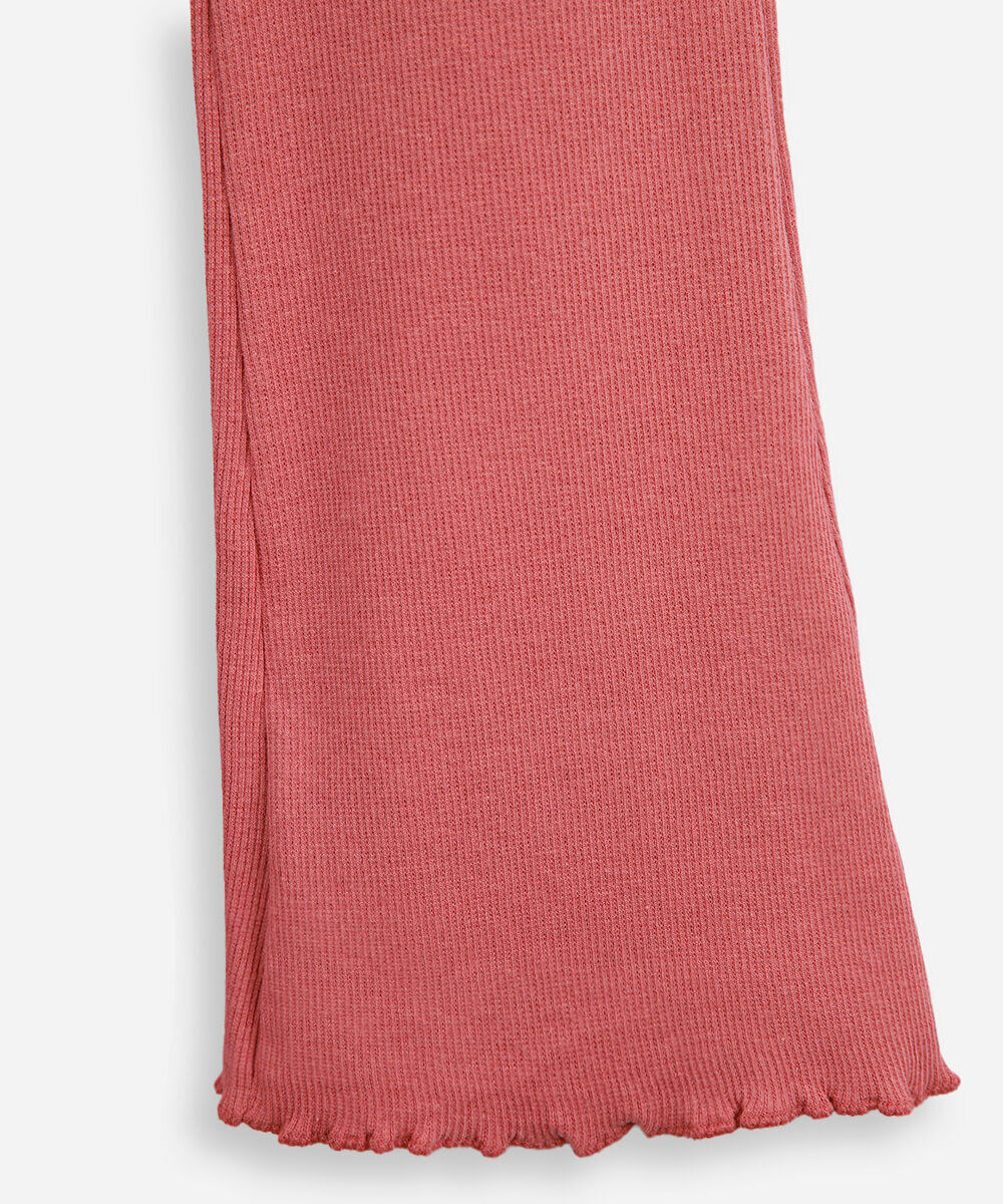 calça flare infantil canelada com fru fru rosa