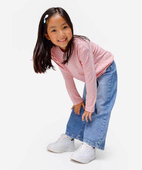 suéter de tricot infantil com strass rosa