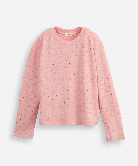 suéter de tricot infantil com strass rosa