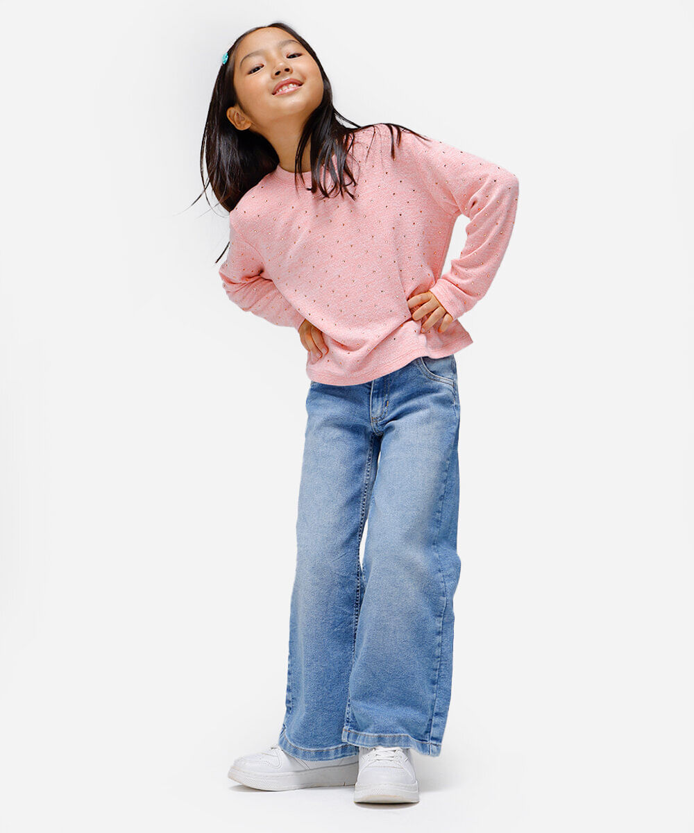 suéter de tricot infantil com strass rosa