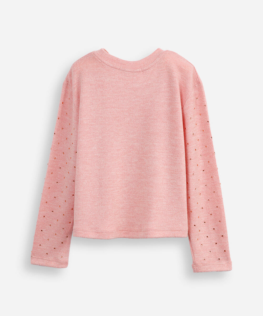 suéter de tricot infantil com strass rosa