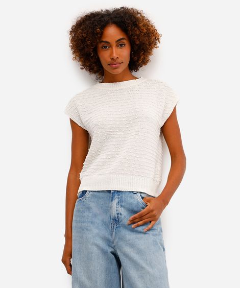 blusa feminina de tricot texturizada off white