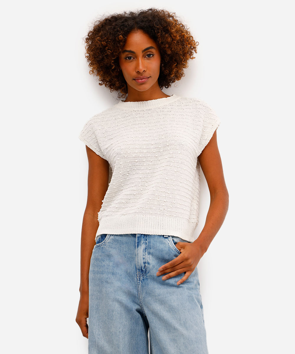 blusa feminina de tricot texturizada off white