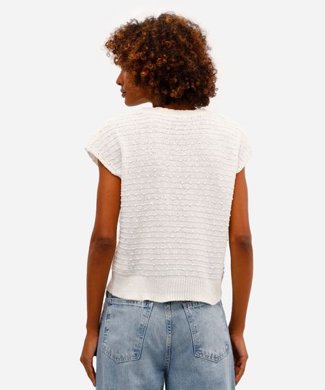 blusa feminina de tricot texturizada off white