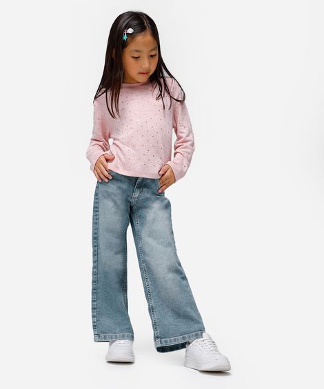 calça wide leg infantil jeans azul