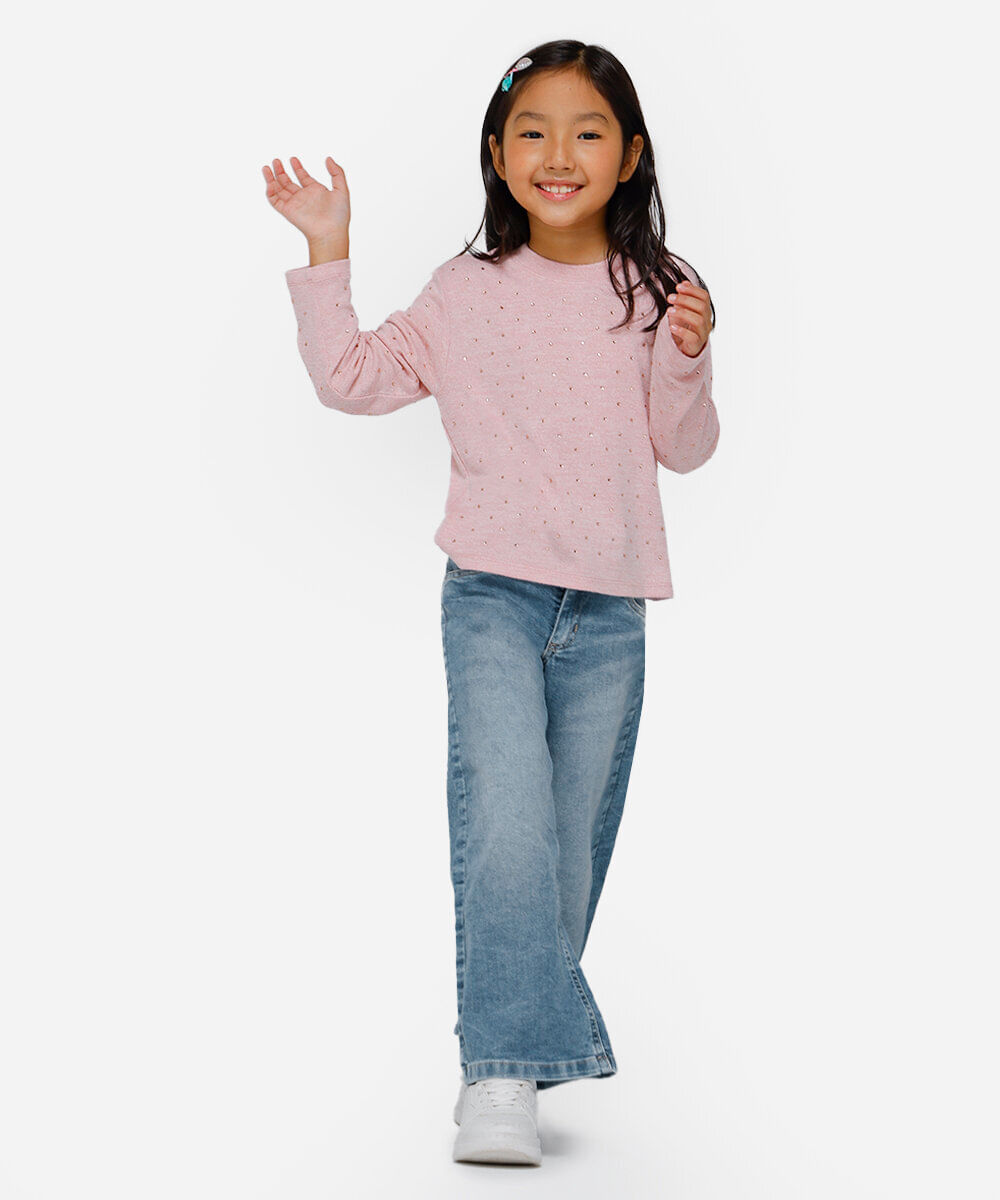calça wide leg infantil jeans azul