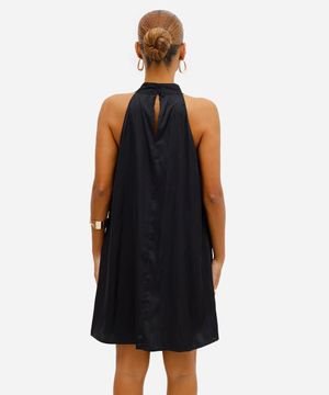 vestido curto feminino acetinado halterneck preto
