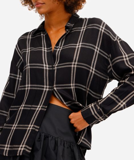 camisa feminina de viscose xadrez preta