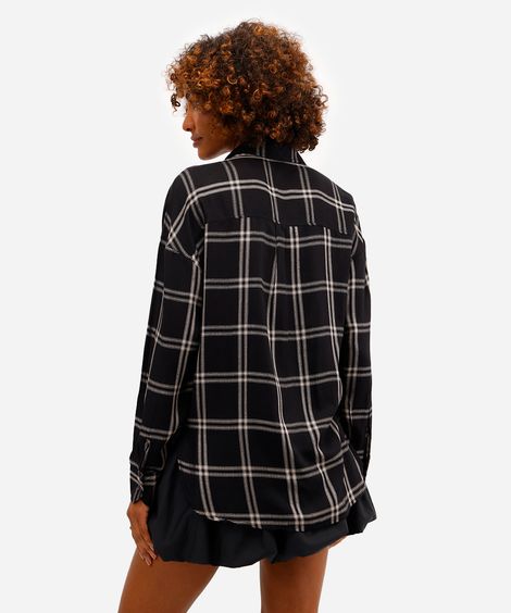 camisa feminina de viscose xadrez preta