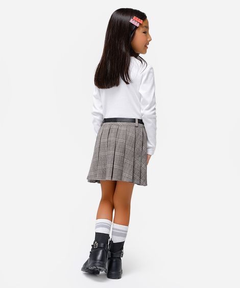 saia curta infantil plissada xadrez cinza