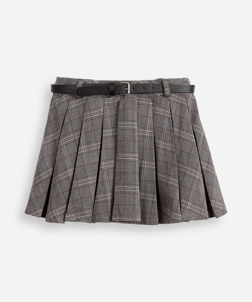 saia curta infantil plissada xadrez cinza