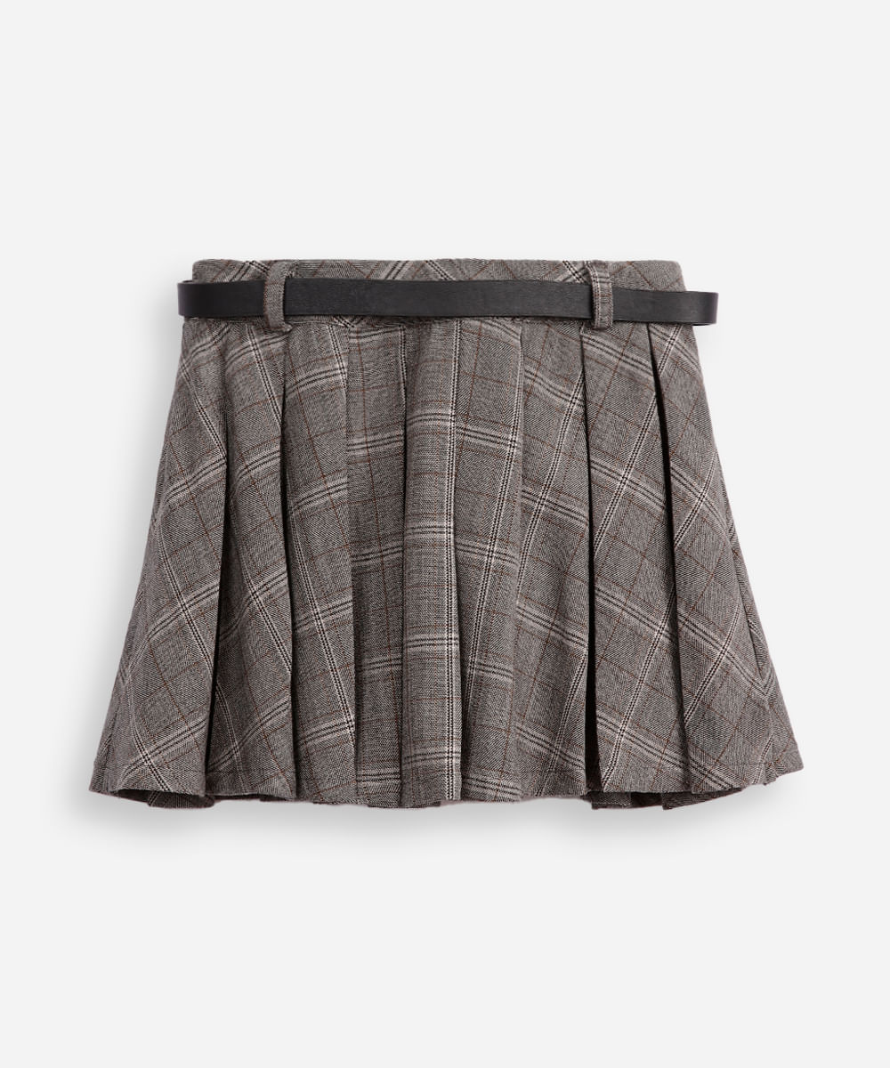 saia curta infantil plissada xadrez cinza