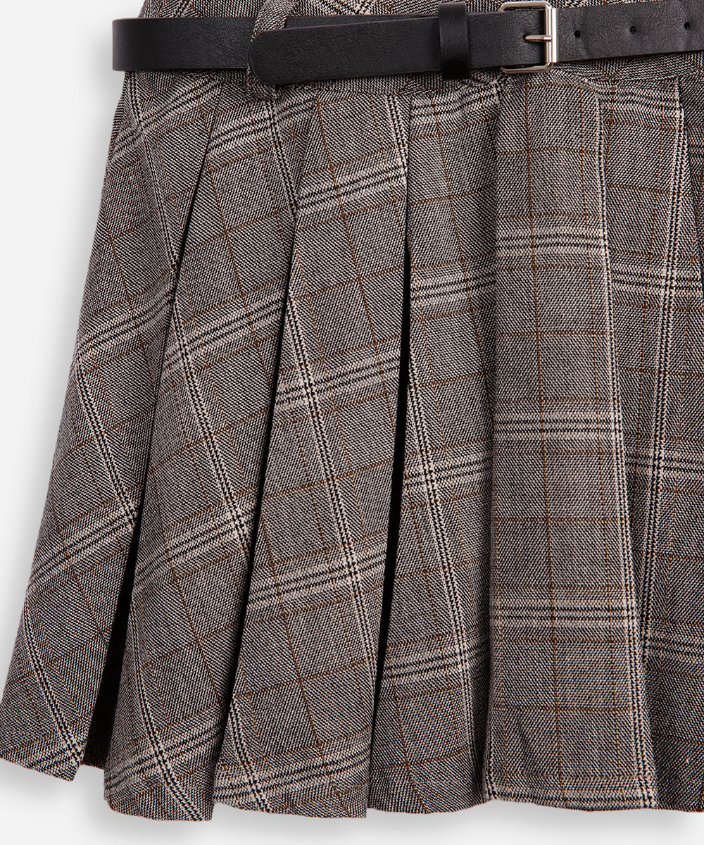 saia curta infantil plissada xadrez cinza