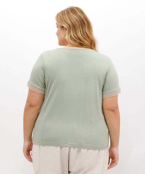 blusa de viscose manga curta quadriculada plus size verde
