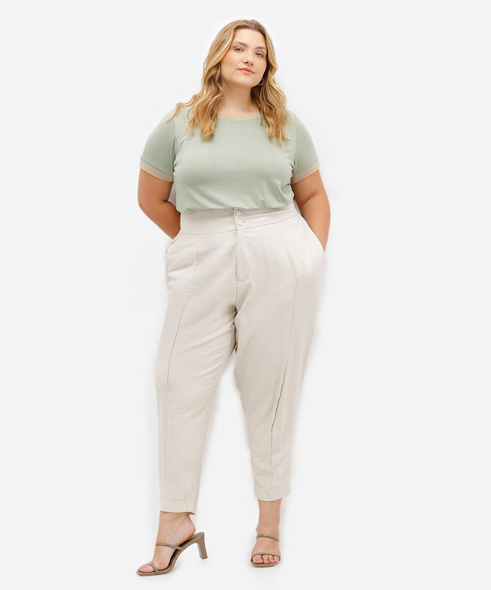 blusa de viscose manga curta quadriculada plus size verde