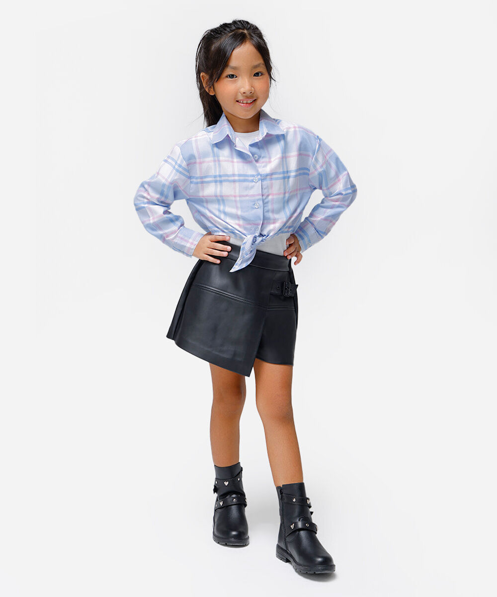 short saia de poliuretano infantil com fivela preto