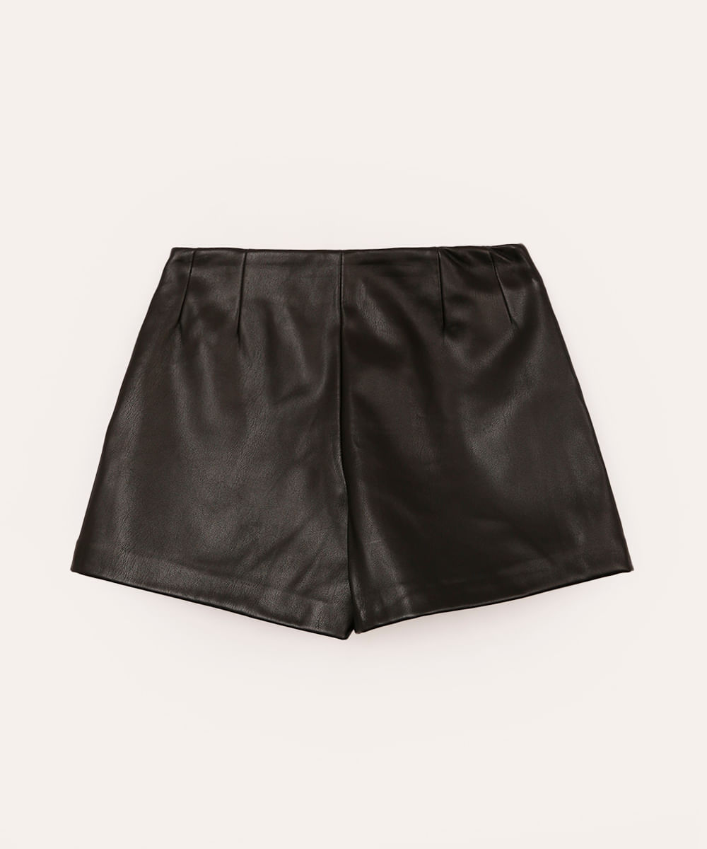 short saia de poliuretano infantil com fivela preto
