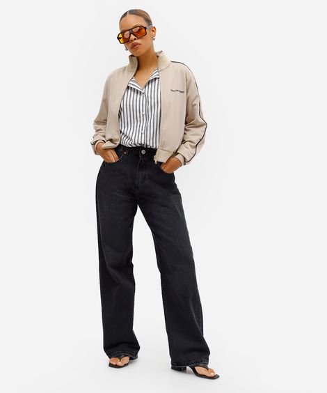 calça wide leg slim feminina jeans preta