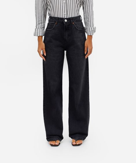 calça wide leg slim feminina jeans preta