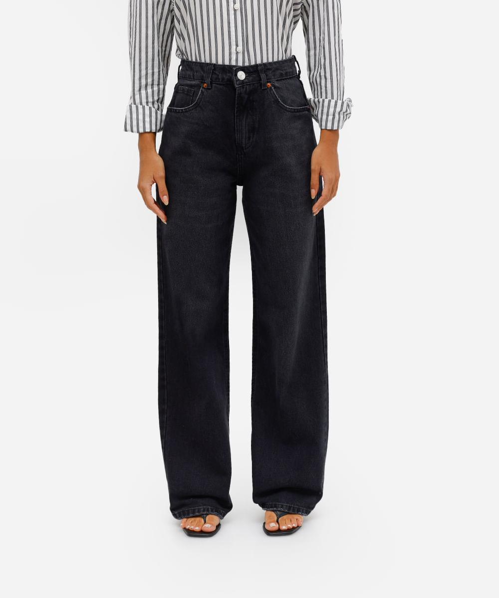 calça wide leg slim feminina jeans preta