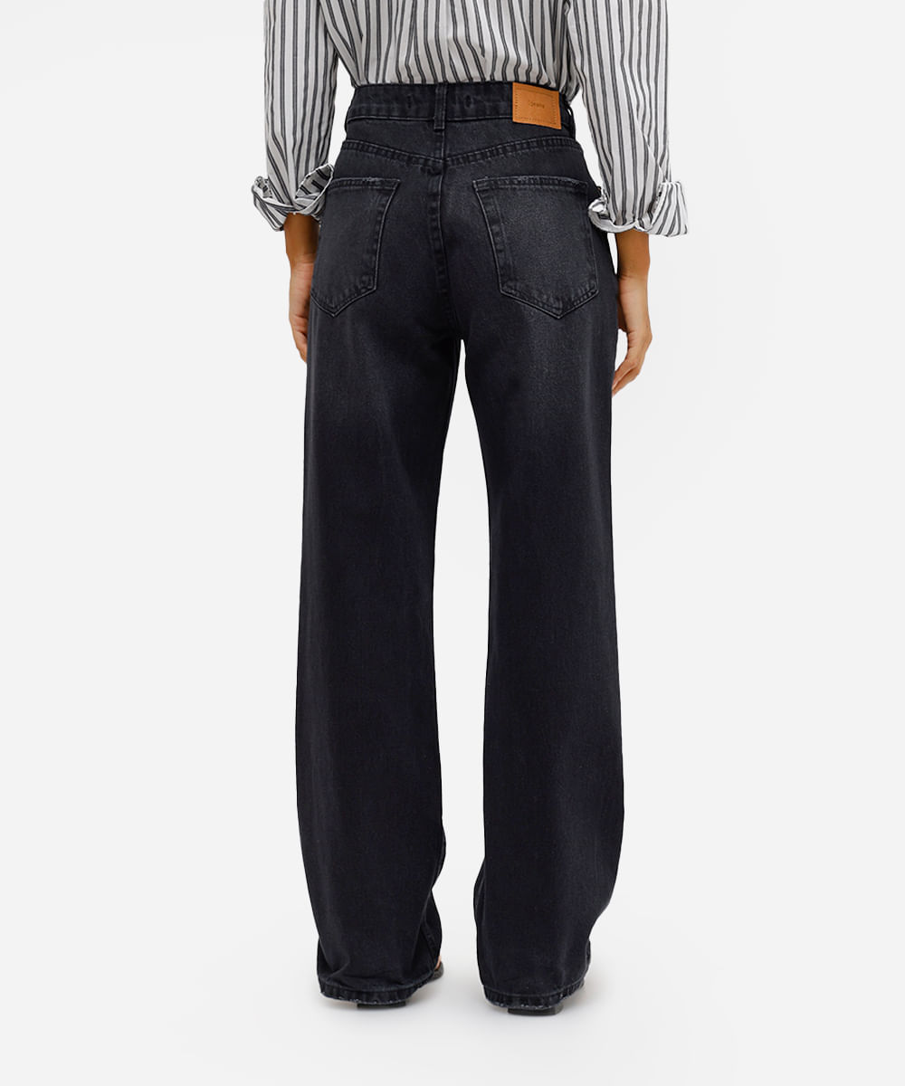 calça wide leg slim feminina jeans preta