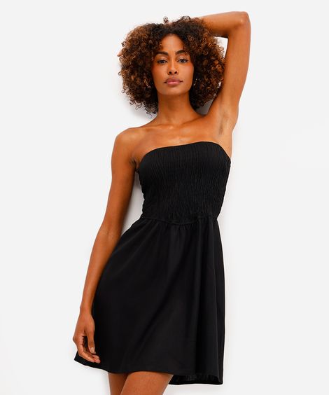 vestido curto feminino sem alça com linho preto