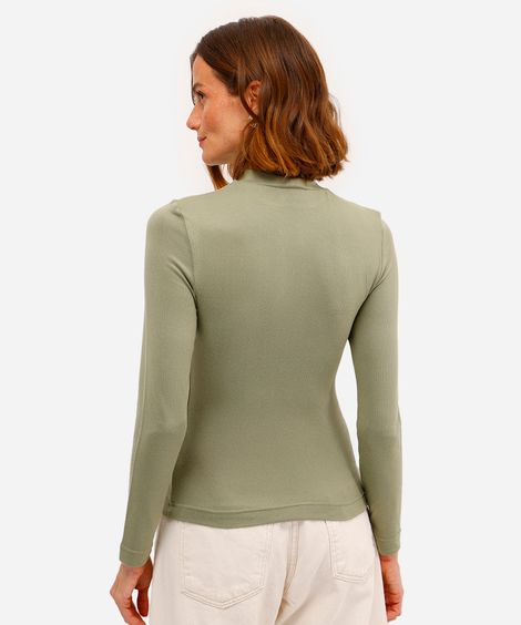 blusa básica alongada gola alta preto - verde mate