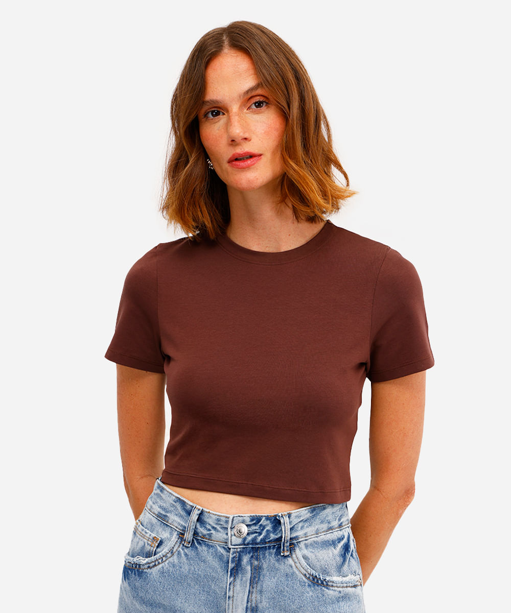 blusa básica feminina baby look marrom