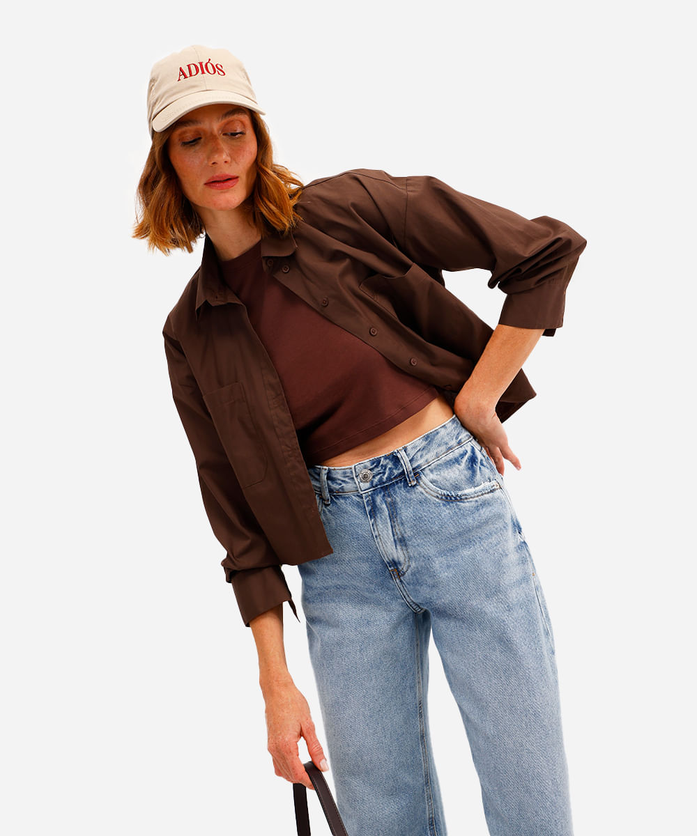 blusa básica feminina baby look marrom