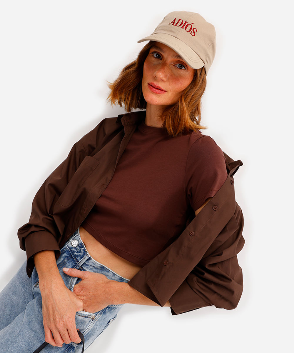 blusa básica feminina baby look marrom