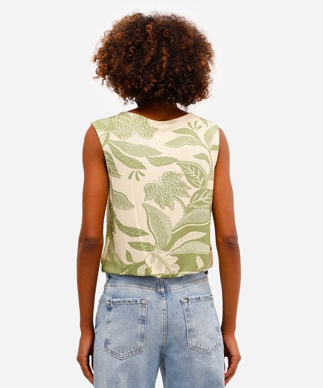 regata feminina de viscose com amarração folhagens  verde