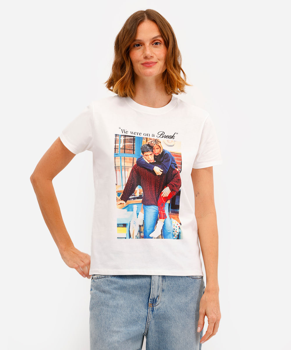 camiseta feminina de algodão friends off white