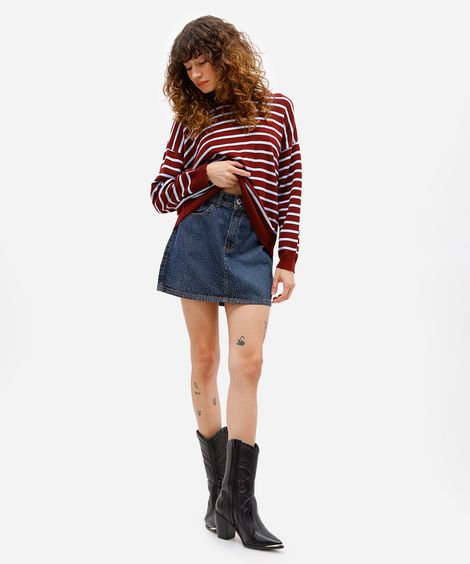 saia curta feminina jeans com brilhos azul