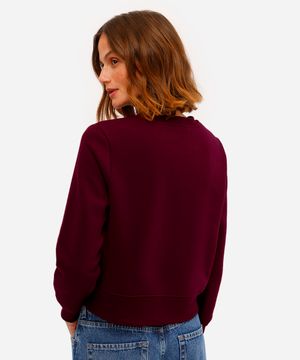blusão feminino de moletom felpado cropped bonjour vinho