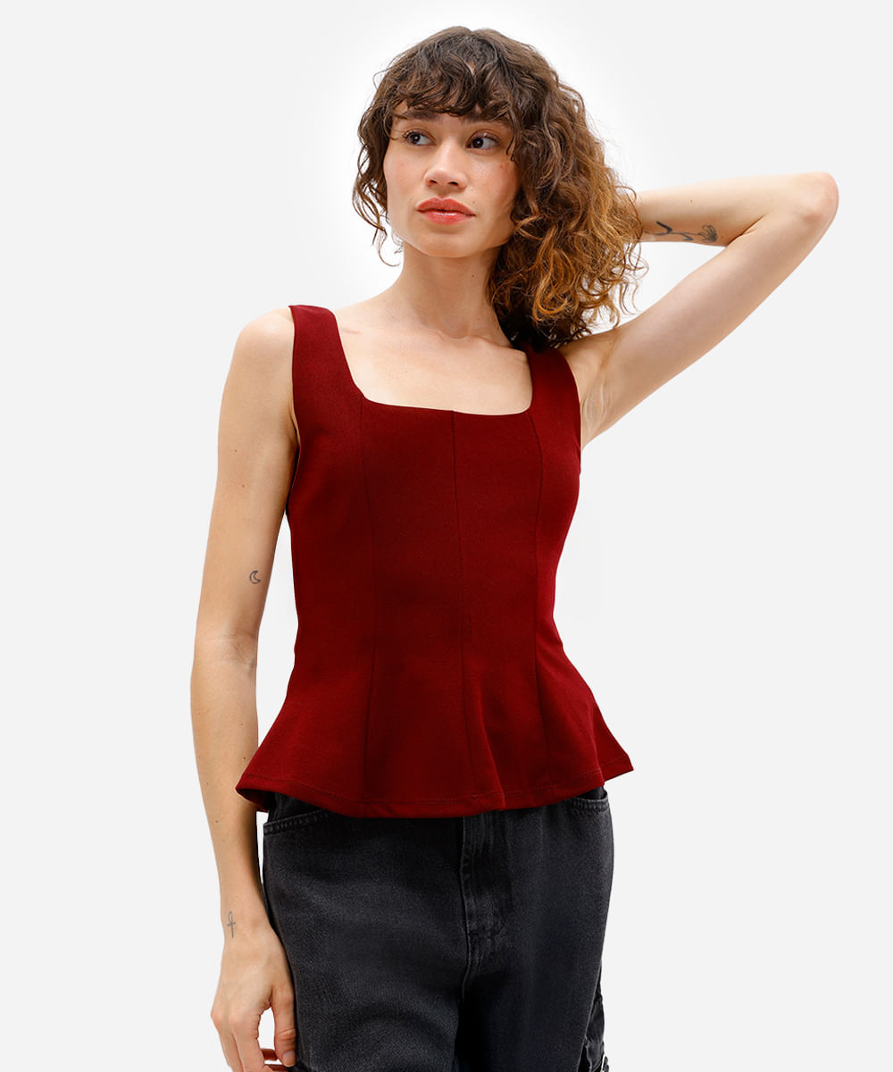 regata peplum feminina texturizada vinho