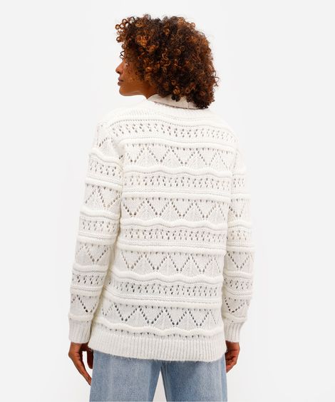cardigan feminino de tricot texturizado off white