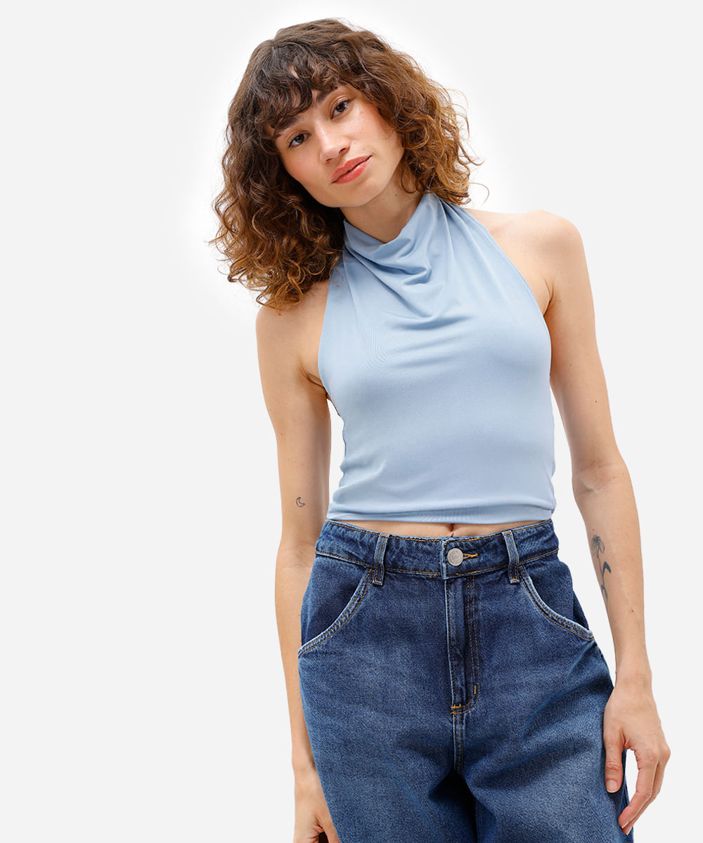 blusa frente única feminina azul