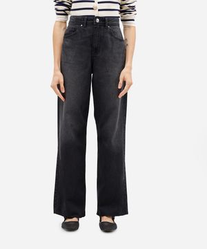 calça wide leg slim feminina jeans preta