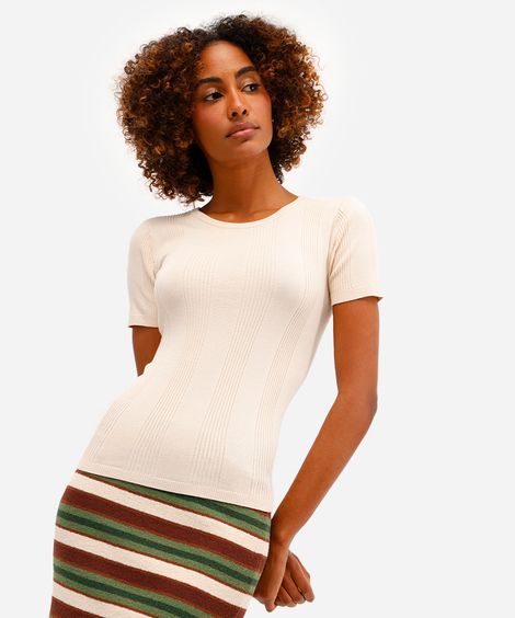 blusa com viscose canelada bege