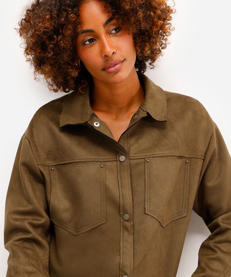 jaqueta feminina de suede com bolsos verde